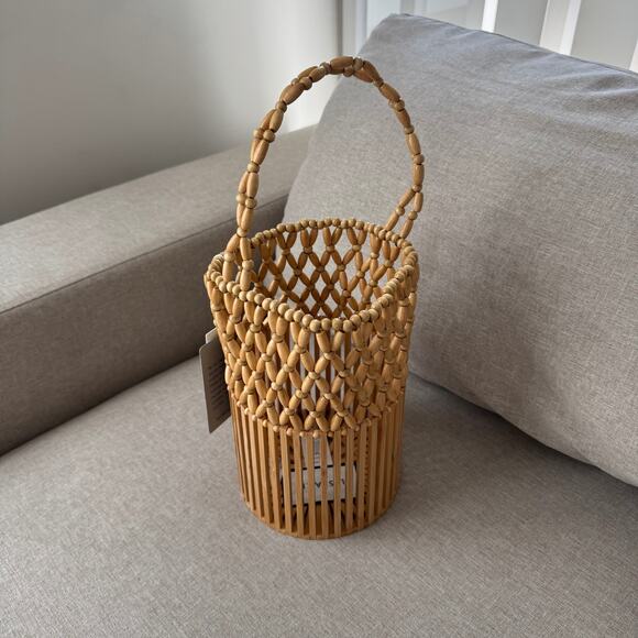 l*space | Bags | Lspace Casanova Bag Natural Bamboo Womens  L*Space Casanova Handbag NEW Natural Wood Beaded Beach Vacation Bucket Bag NWT